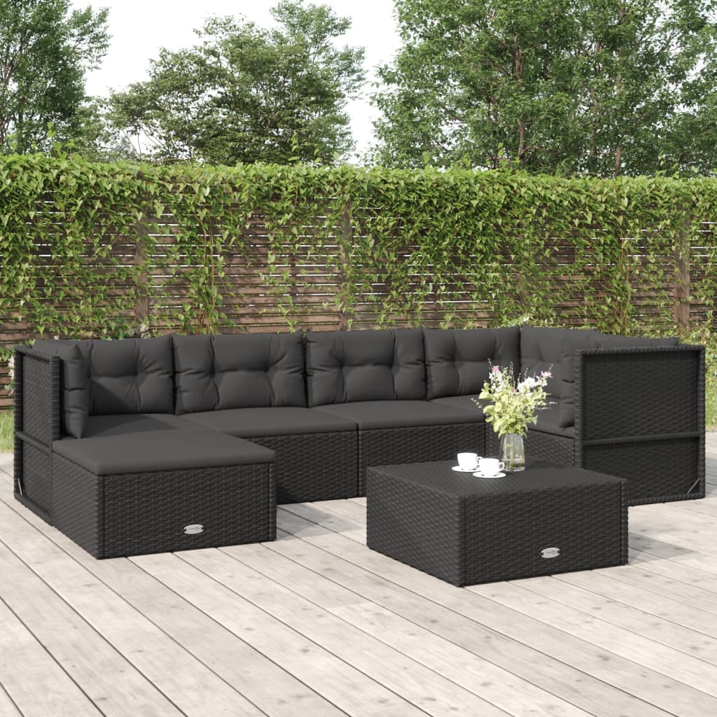 vidaXL 6-tlg. Garten-Lounge-Set mit Kissen Schwarz Poly Rattan