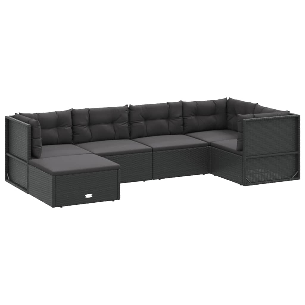 vidaXL 6-tlg. Garten-Lounge-Set mit Kissen Schwarz Poly Rattan