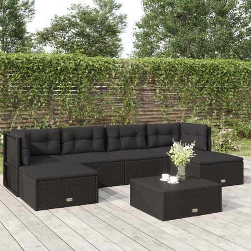 vidaXL 6-tlg. Garten-Lounge-Set mit Kissen Schwarz Poly Rattan