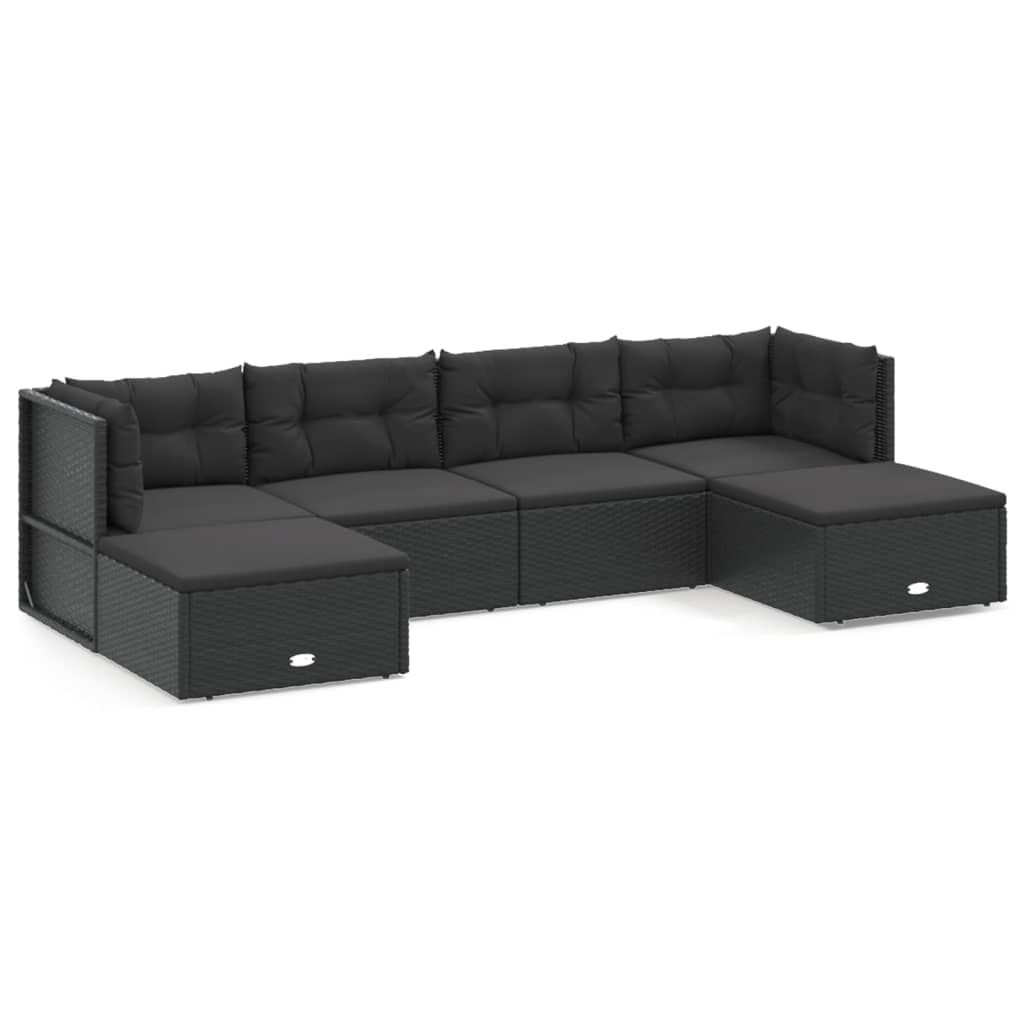 vidaXL 6-tlg. Garten-Lounge-Set mit Kissen Schwarz Poly Rattan