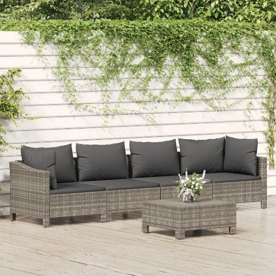vidaXL 3-tlg. Garten-Lounge-Set mit Kissen Grau Poly Rattan
