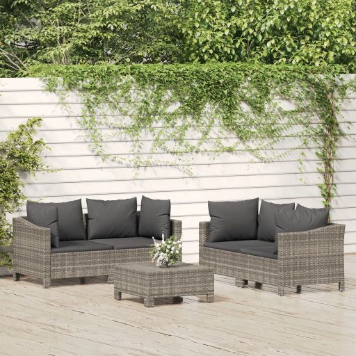 vidaXL 5-tlg. Garten-Lounge-Set mit Kissen Grau Poly Rattan