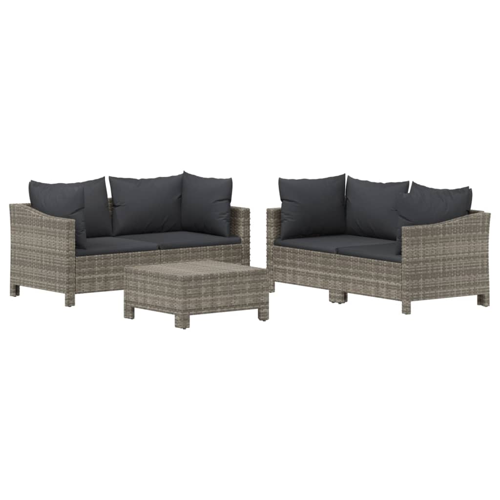 vidaXL 5-tlg. Garten-Lounge-Set mit Kissen Grau Poly Rattan