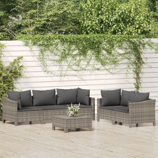 vidaXL 5-tlg. Garten-Lounge-Set mit Kissen Grau Poly Rattan
