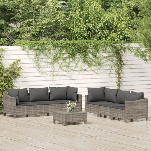 vidaXL 5-tlg. Garten-Lounge-Set mit Kissen Grau Poly Rattan