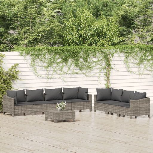 vidaXL 5-tlg. Garten-Lounge-Set mit Kissen Grau Poly Rattan