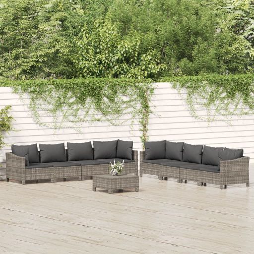vidaXL 5-tlg. Garten-Lounge-Set mit Kissen Grau Poly Rattan