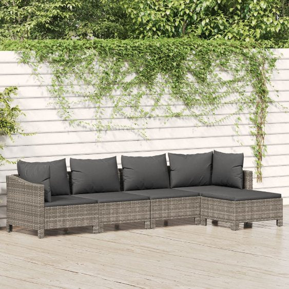 vidaXL 4-tlg. Garten-Lounge-Set mit Kissen Grau Poly Rattan