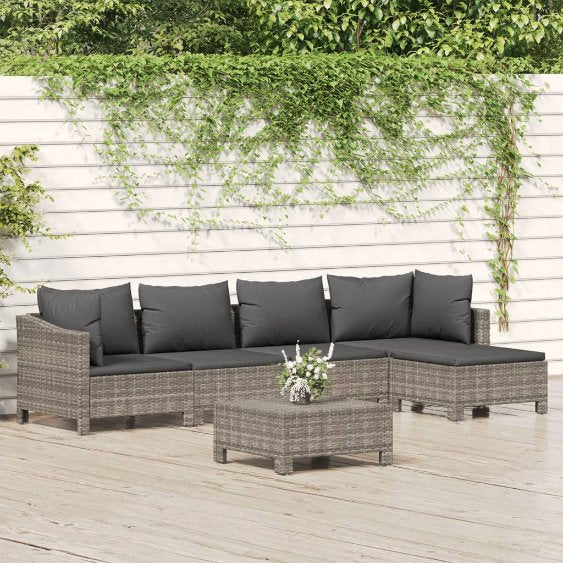 vidaXL 4-tlg. Garten-Lounge-Set mit Kissen Grau Poly Rattan