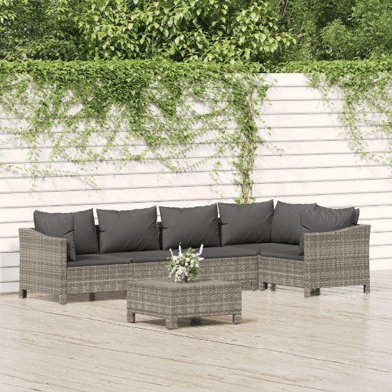 vidaXL 4-tlg. Garten-Lounge-Set mit Kissen Grau Poly Rattan