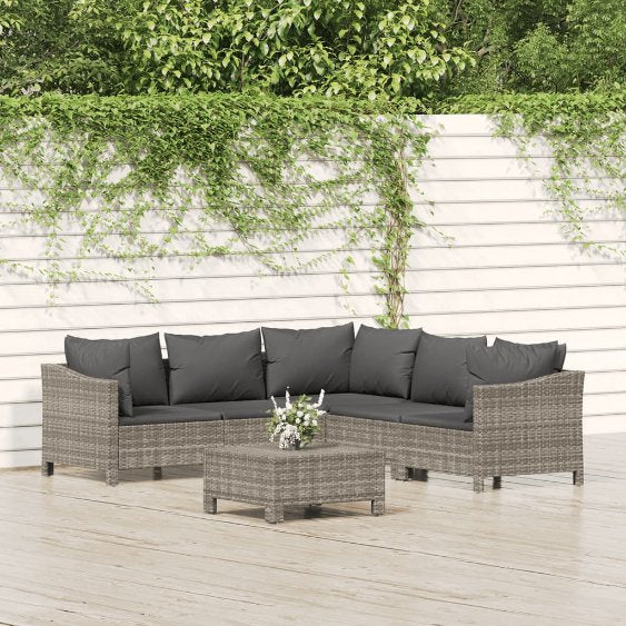 vidaXL 6-tlg. Garten-Lounge-Set mit Kissen Grau Poly Rattan