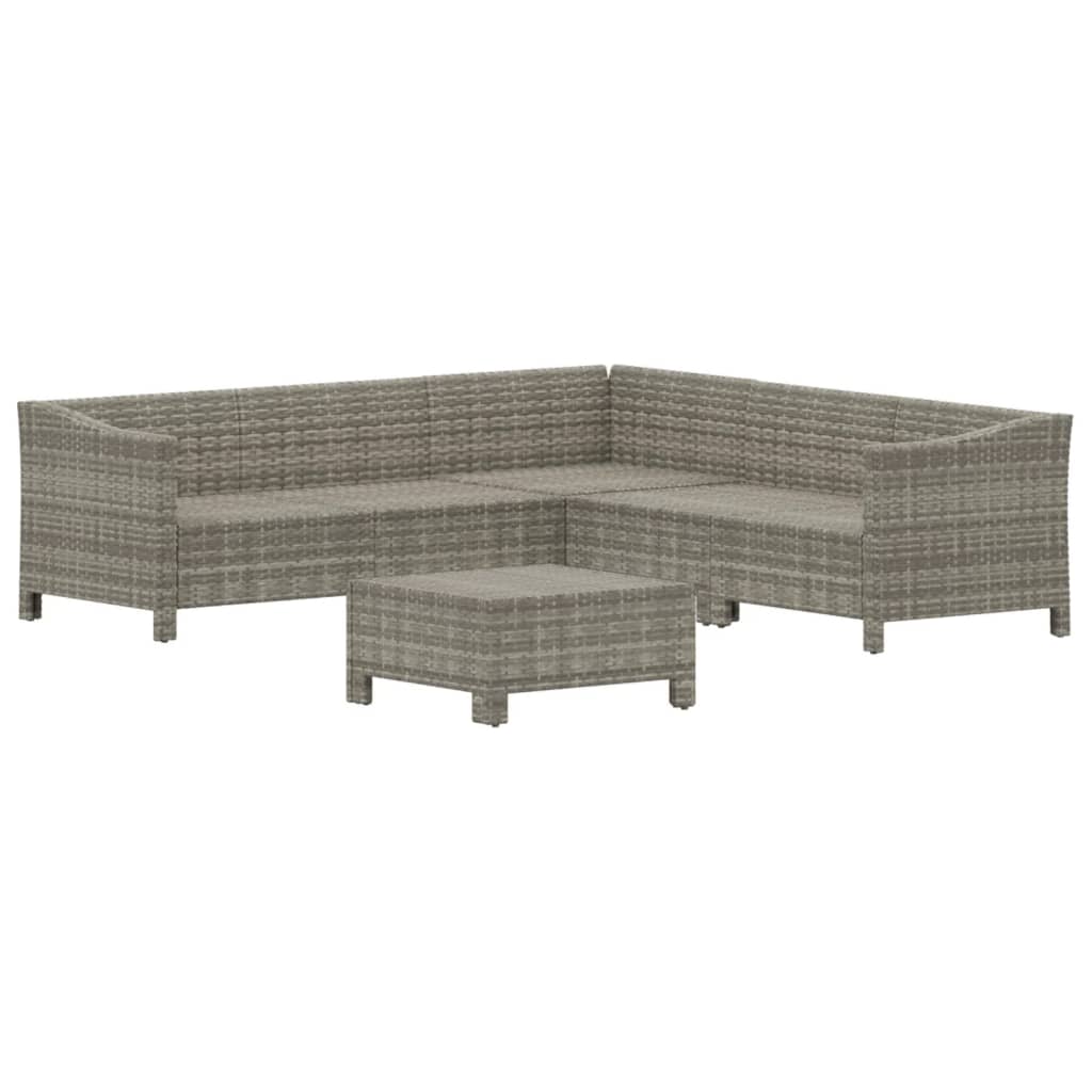 vidaXL 6-tlg. Garten-Lounge-Set mit Kissen Grau Poly Rattan