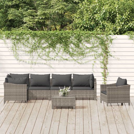 vidaXL 5-tlg. Garten-Lounge-Set mit Kissen Grau Poly Rattan