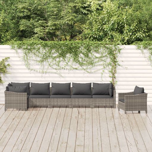 vidaXL 5-tlg. Garten-Lounge-Set mit Kissen Grau Poly Rattan