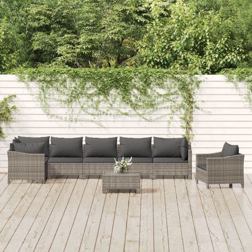vidaXL 5-tlg. Garten-Lounge-Set mit Kissen Grau Poly Rattan
