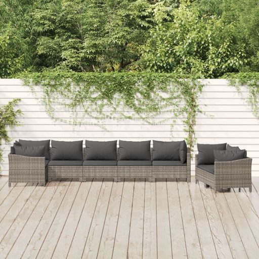 vidaXL 7-tlg. Garten-Lounge-Set mit Kissen Grau Poly Rattan