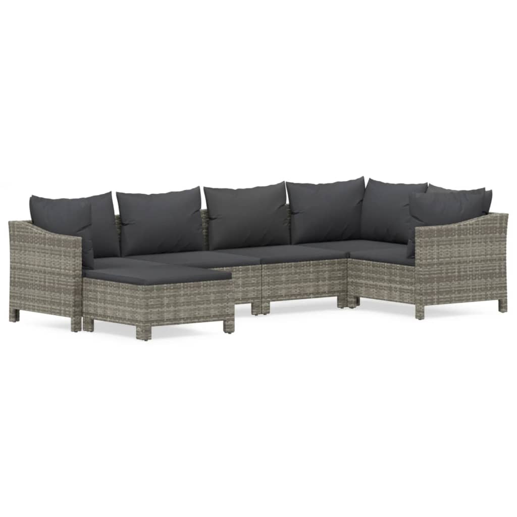 vidaXL 6-tlg. Garten-Lounge-Set mit Kissen Grau Poly Rattan