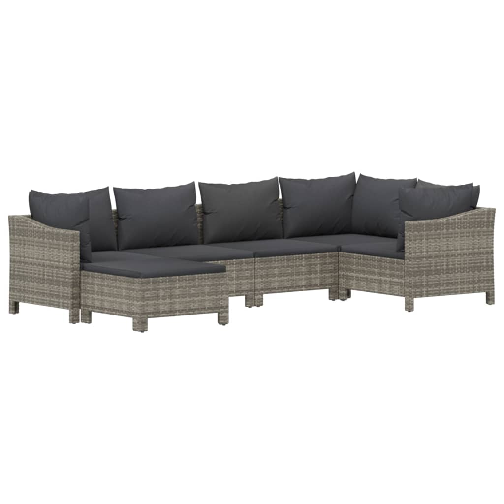 vidaXL 6-tlg. Garten-Lounge-Set mit Kissen Grau Poly Rattan