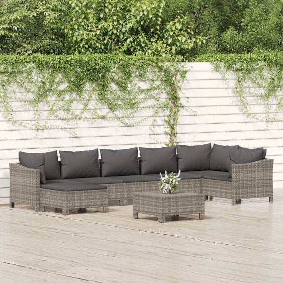 vidaXL 6-tlg. Garten-Lounge-Set mit Kissen Grau Poly Rattan