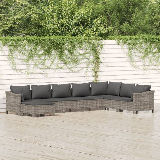 vidaXL 7-tlg. Garten-Lounge-Set mit Kissen Grau Poly Rattan
