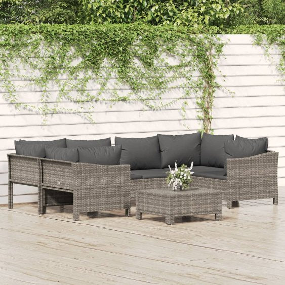 vidaXL 6-tlg. Garten-Lounge-Set mit Kissen Grau Poly Rattan