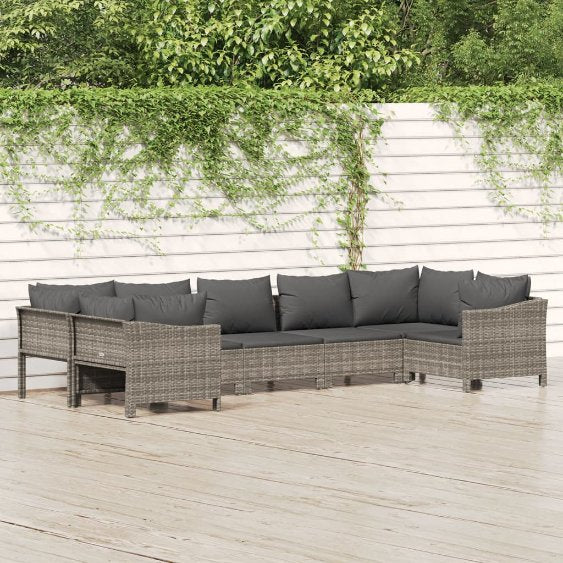 vidaXL 6-tlg. Garten-Lounge-Set mit Kissen Grau Poly Rattan