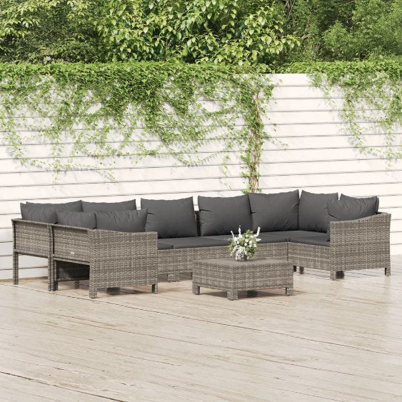 vidaXL 6-tlg. Garten-Lounge-Set mit Kissen Grau Poly Rattan