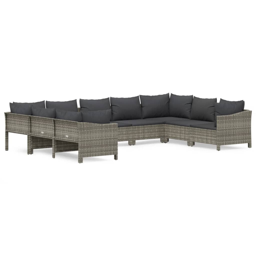 vidaXL 9-tlg. Garten-Lounge-Set mit Kissen Grau Poly Rattan