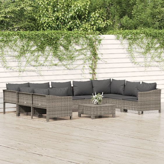 vidaXL 9-tlg. Garten-Lounge-Set mit Kissen Grau Poly Rattan
