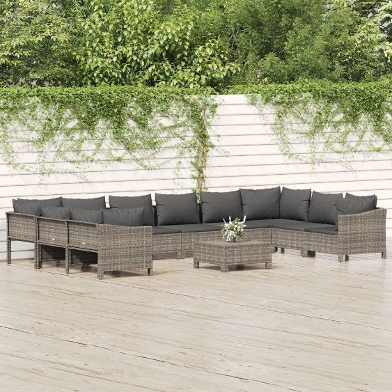 vidaXL 9-tlg. Garten-Lounge-Set mit Kissen Grau Poly Rattan