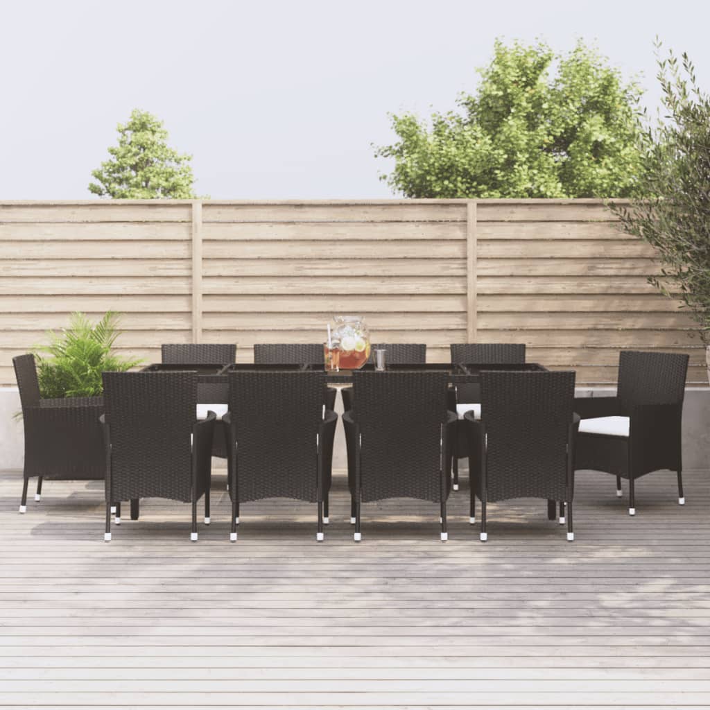 vidaXL 5-tlg. Garten-Essgruppe mit Kissen Schwarz Poly Rattan