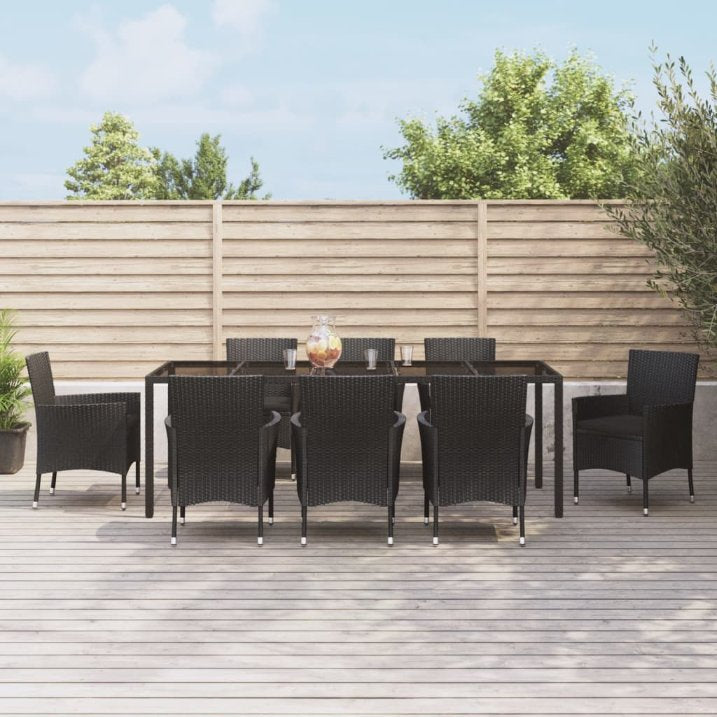 vidaXL 5-tlg. Garten-Essgruppe mit Kissen Schwarz Poly Rattan