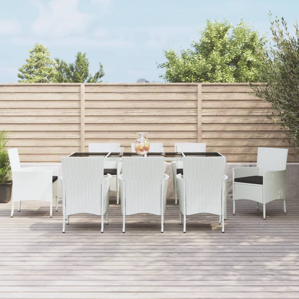 vidaXL 5-tlg. Garten-Essgruppe mit Kissen Weiß Poly Rattan