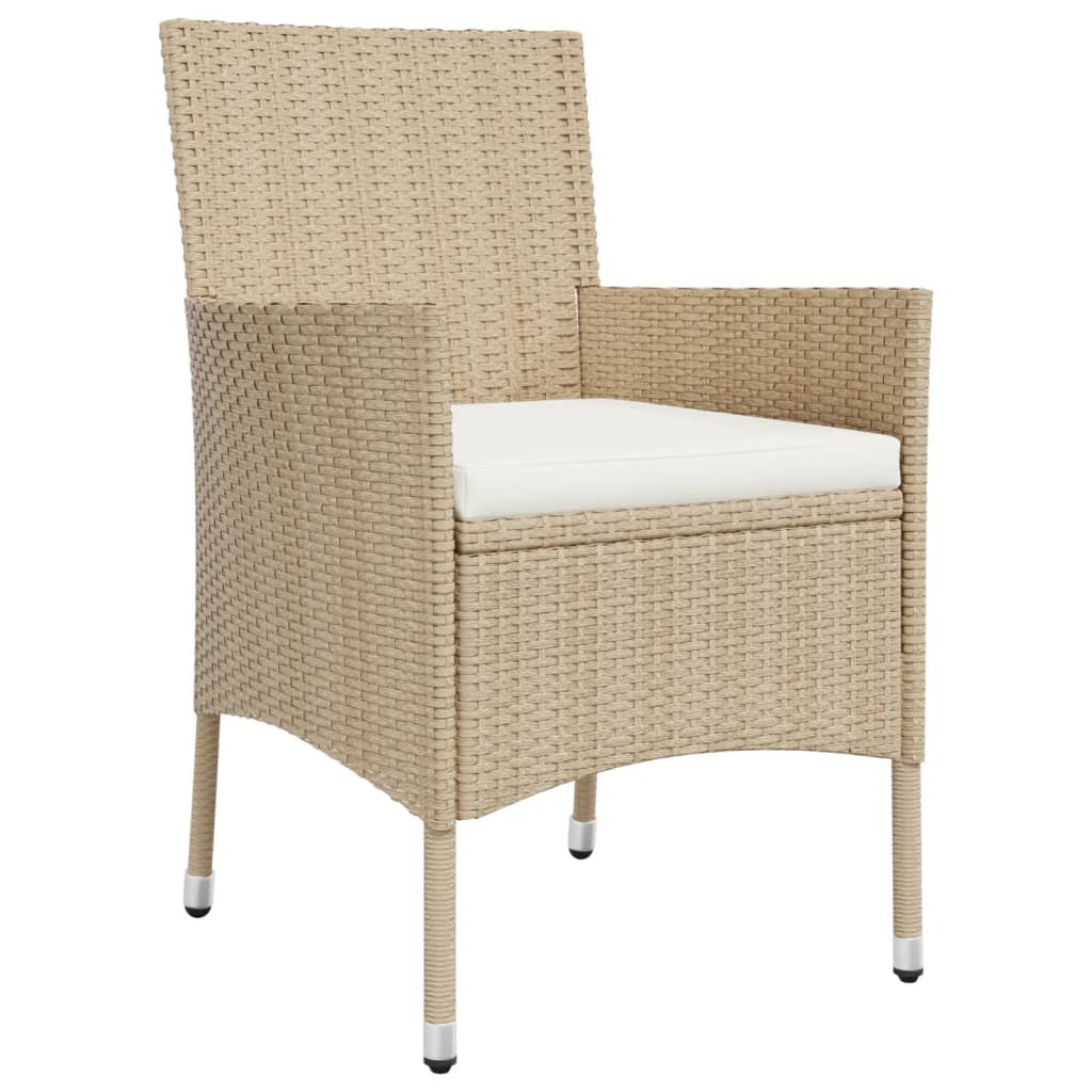 vidaXL 3-tlg. Garten-Essgruppe mit Kissen Beige Poly Rattan