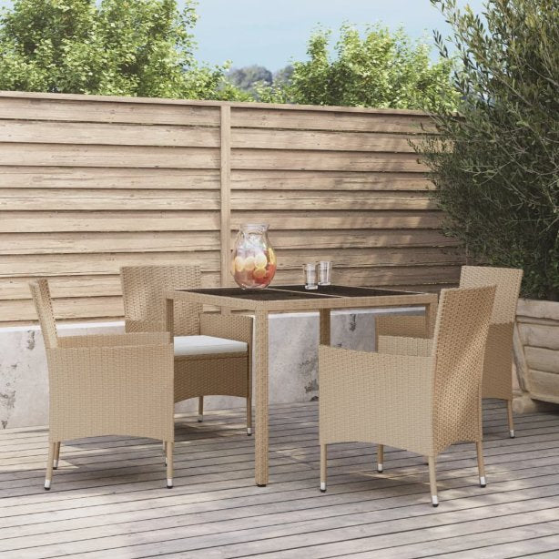 vidaXL 3-tlg. Garten-Essgruppe mit Kissen Beige Poly Rattan