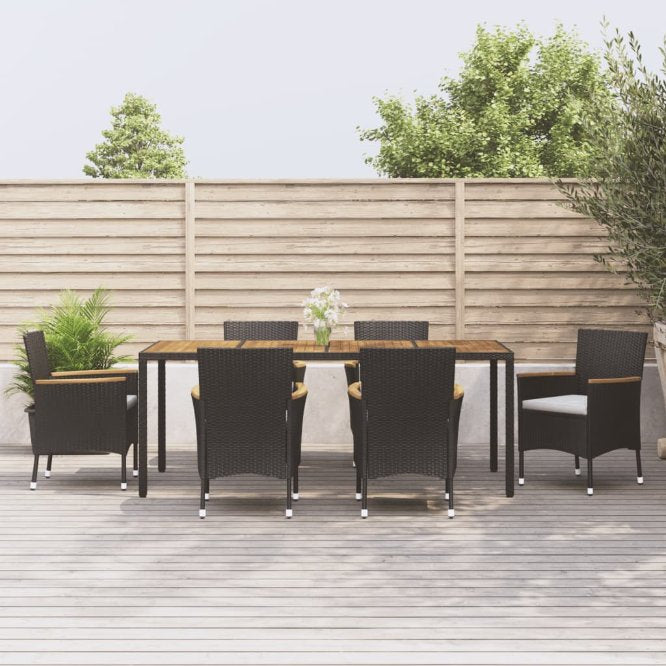 vidaXL 3-tlg. Garten-Essgruppe mit Kissen Schwarz Poly Rattan