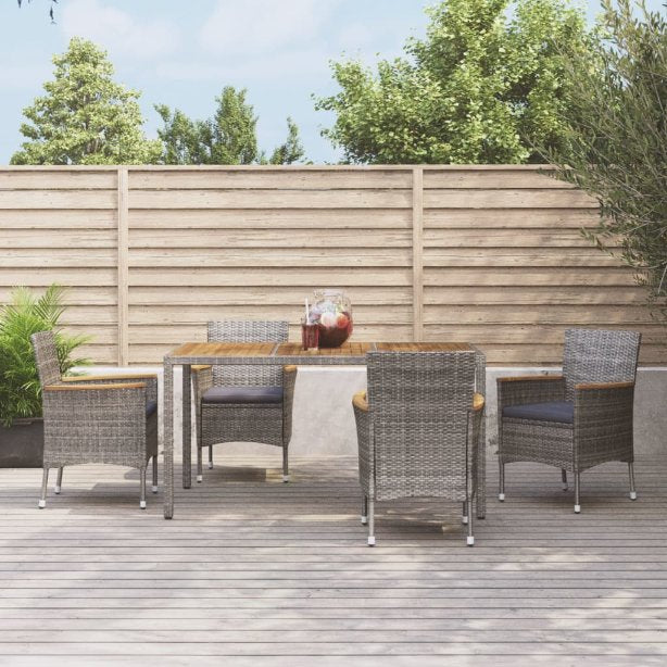 vidaXL 3-tlg. Garten-Essgruppe mit Kissen Grau Poly Rattan