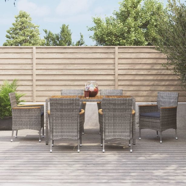 vidaXL 3-tlg. Garten-Essgruppe mit Kissen Grau Poly Rattan