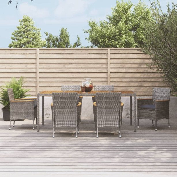 vidaXL 3-tlg. Garten-Essgruppe mit Kissen Grau Poly Rattan