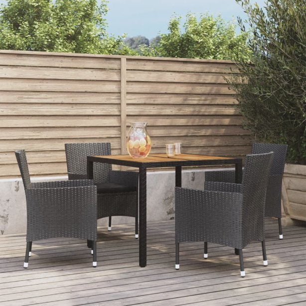 vidaXL 5-tlg. Garten-Essgruppe mit Kissen Schwarz Poly Rattan