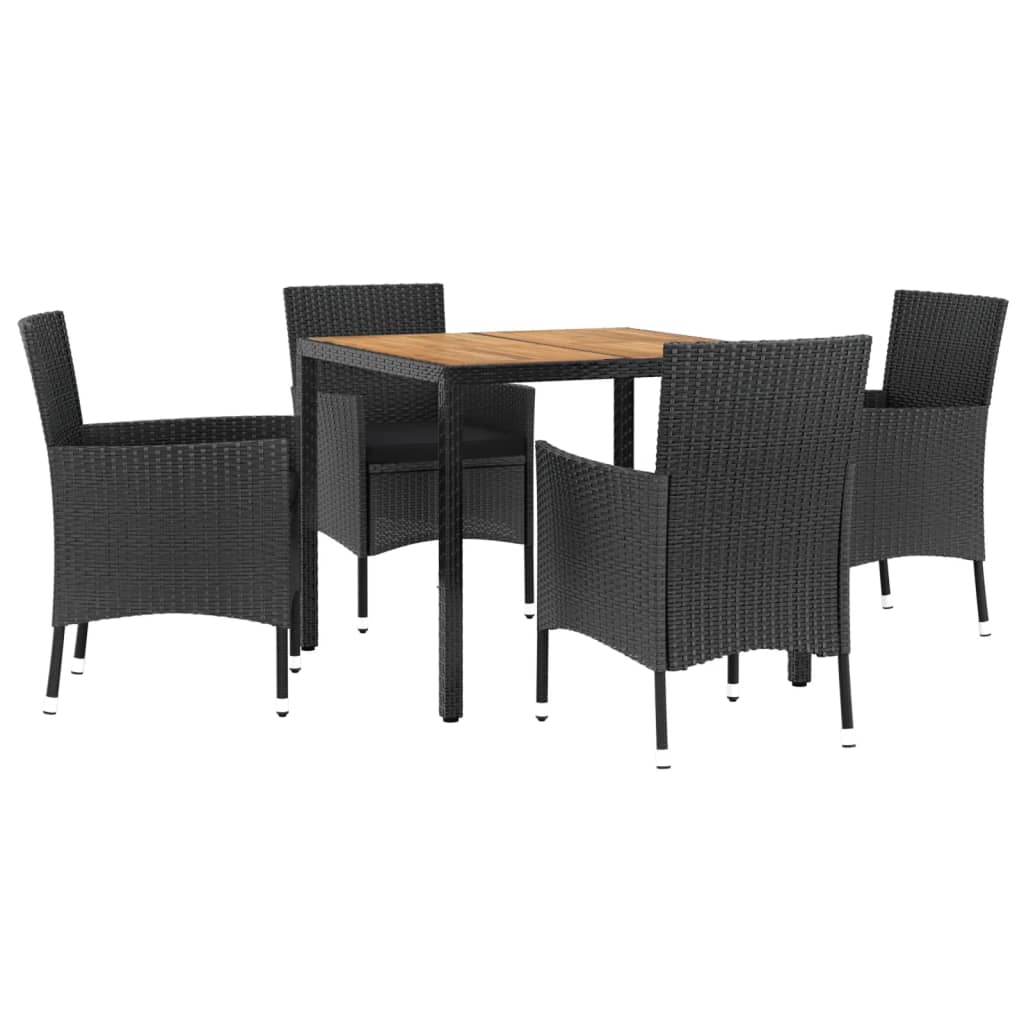 vidaXL 5-tlg. Garten-Essgruppe mit Kissen Schwarz Poly Rattan
