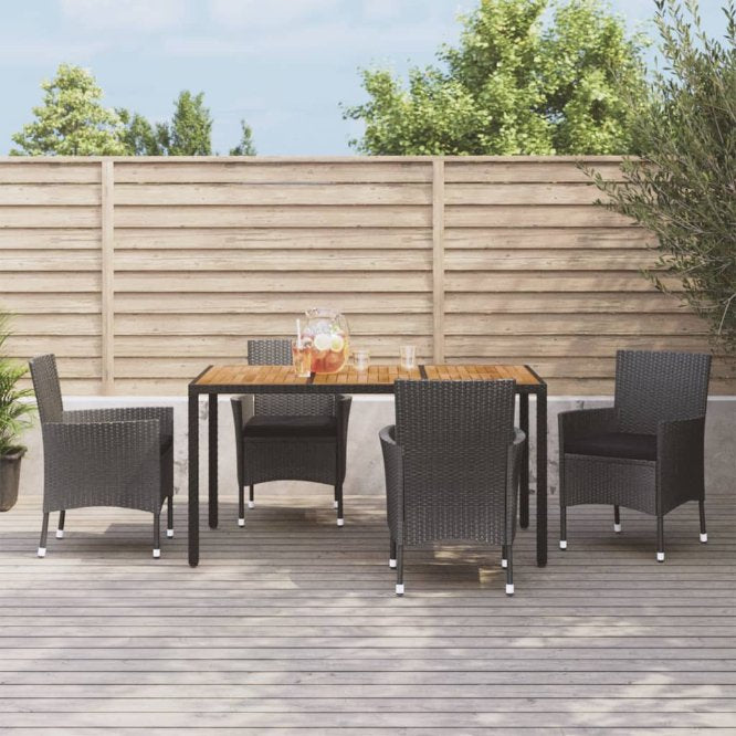 vidaXL 5-tlg. Garten-Essgruppe mit Kissen Schwarz Poly Rattan