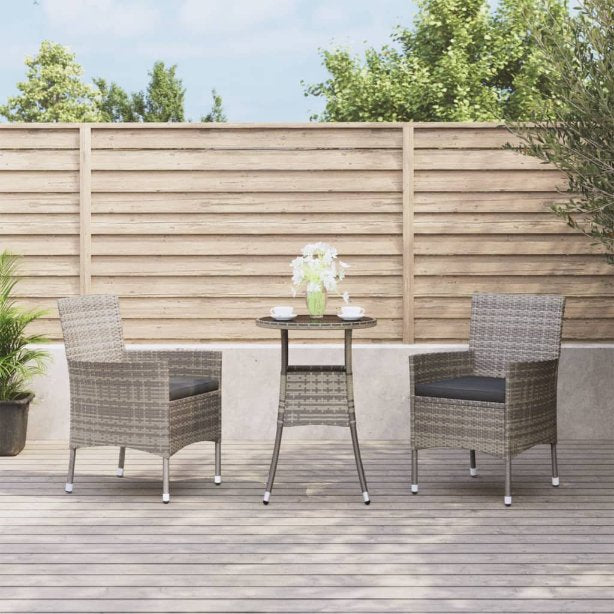 vidaXL 3-tlg. Garten-Bistro-Set mit Kissen Braun Poly Rattan