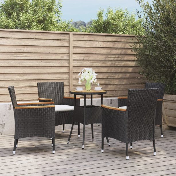 vidaXL 3-tlg. Garten-Bistro-Set mit Kissen Schwarz Poly Rattan