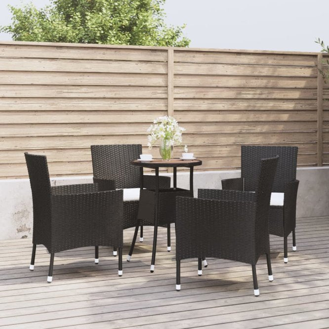 vidaXL 3-tlg. Garten-Bistro-Set mit Kissen Schwarz Poly Rattan
