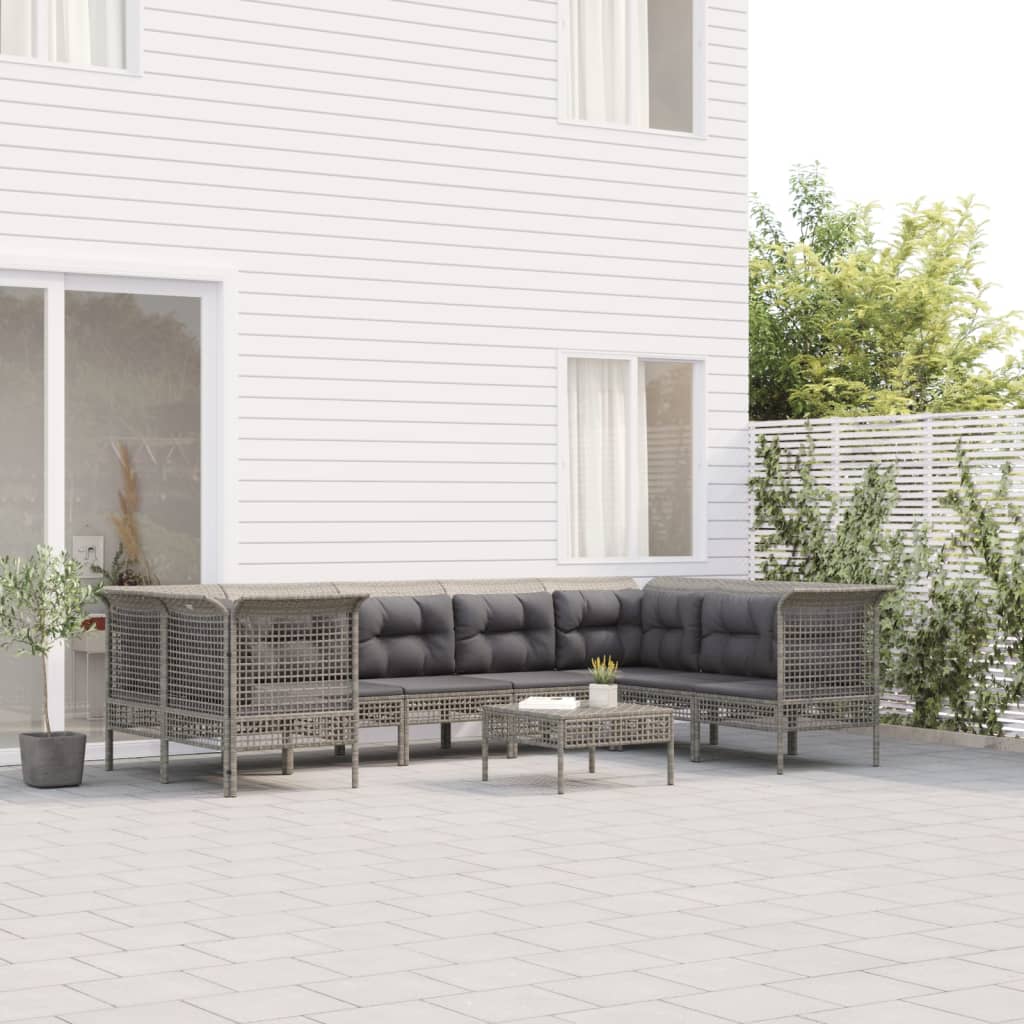 vidaXL 8-tlg. Garten-Lounge-Set mit Kissen Grau Poly Rattan
