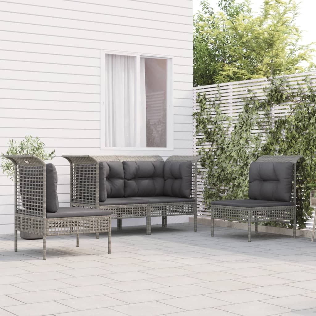 vidaXL 4-tlg. Garten-Lounge-Set mit Kissen Grau Poly Rattan