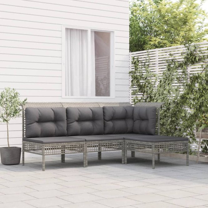 vidaXL 5-tlg. Garten-Lounge-Set mit Kissen Grau Poly Rattan