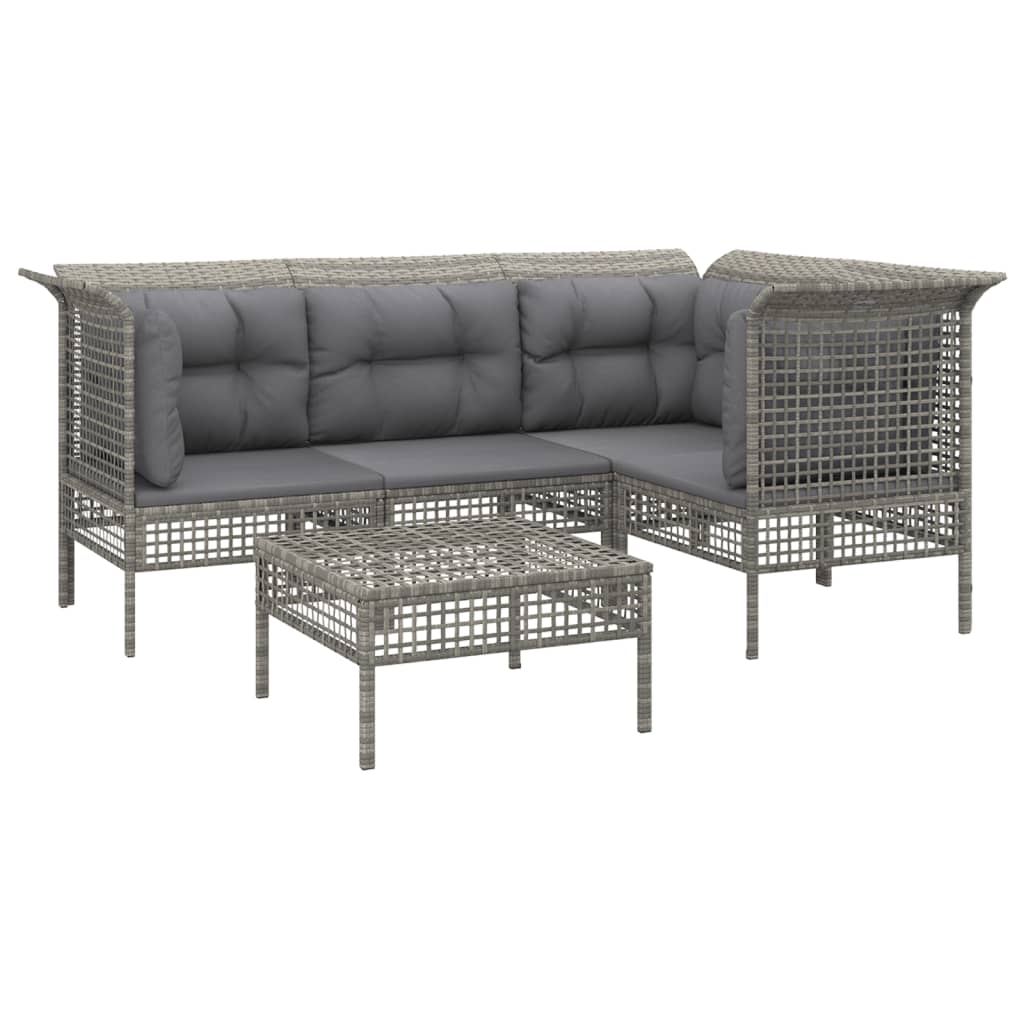 vidaXL 5-tlg. Garten-Lounge-Set mit Kissen Grau Poly Rattan