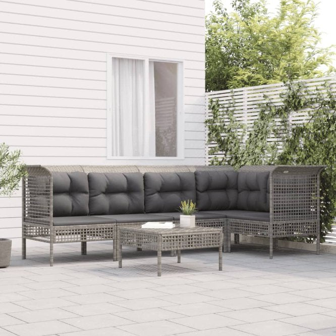 vidaXL 5-tlg. Garten-Lounge-Set mit Kissen Grau Poly Rattan